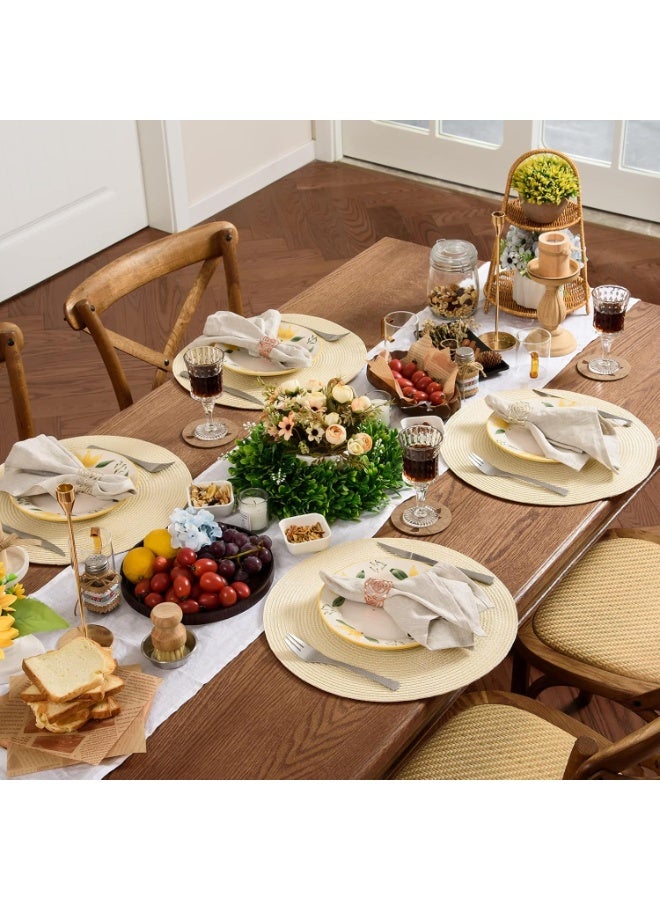 jaexest Round Braided Placemats Set of 6 – Natural Woven Heat Resistant Table Mats, 15 Inch for Dining Table (Beige) - Image 4